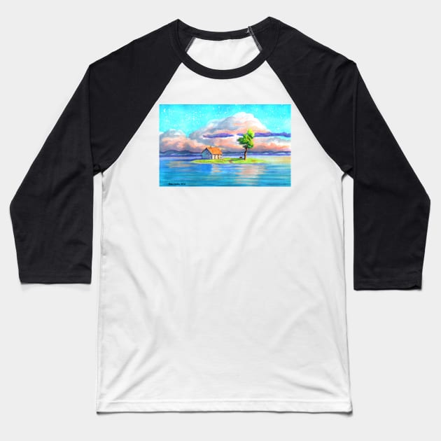 Island House | Watercolour and Gouache Baseball T-Shirt by MariaCameliaArt